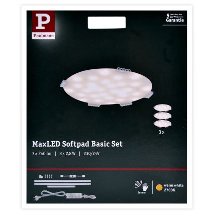 Paulmann 70711 - KOMPLEKTAS 3xLED/2,8W Baldų apšvietimas su jutikliu SOFTPAD 230V 2700K