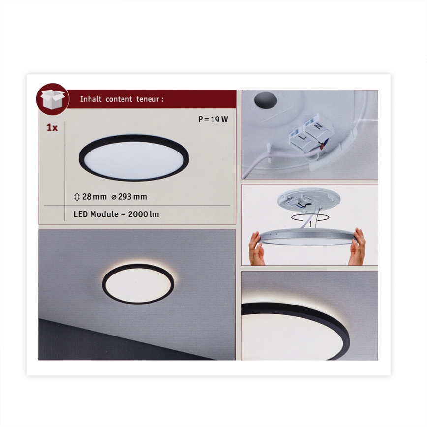 Paulmann 70998 - LED/16W Tvirtinama panelė ATRIA 230V 3000K diametras 29,3 cm juoda
