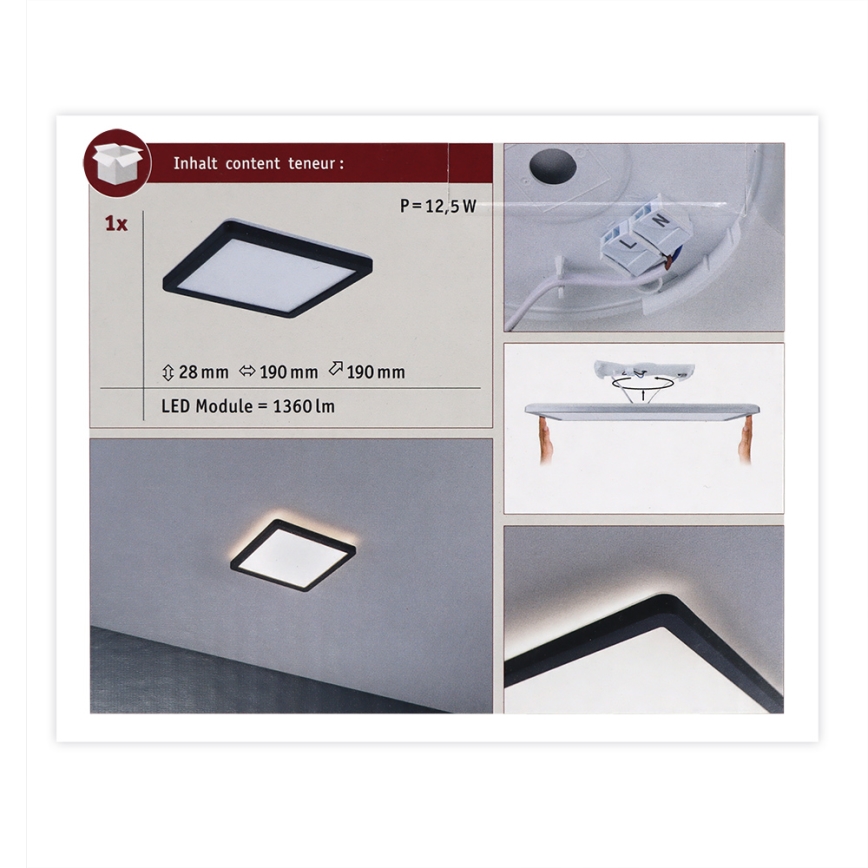 Paulmann 71000 - LED/11,2W Tvirtinama panelė ATRIA 230V 3000K 19x19 cm juoda