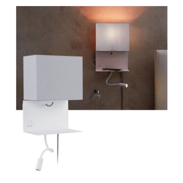 Paulmann 78913 - LED/2,5W + 1xE27/40W Sieninis šviestuvas su lentynėle ir USB MERANI 230V balta