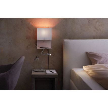 Paulmann 78913 - LED/2,5W + 1xE27/40W Sieninis šviestuvas su lentynėle ir USB MERANI 230V balta