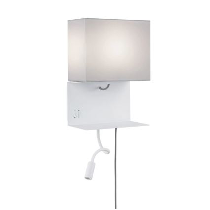 Paulmann 78913 - LED/2,5W + 1xE27/40W Sieninis šviestuvas su lentynėle ir USB MERANI 230V balta