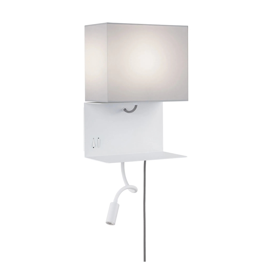 Paulmann 78913 - LED/2,5W + 1xE27/40W Sieninis šviestuvas su lentynėle ir USB MERANI 230V balta