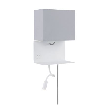 Paulmann 78913 - LED/2,5W + 1xE27/40W Sieninis šviestuvas su lentynėle ir USB MERANI 230V balta