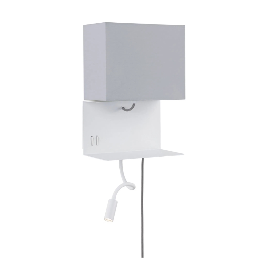 Paulmann 78913 - LED/2,5W + 1xE27/40W Sieninis šviestuvas su lentynėle ir USB MERANI 230V balta