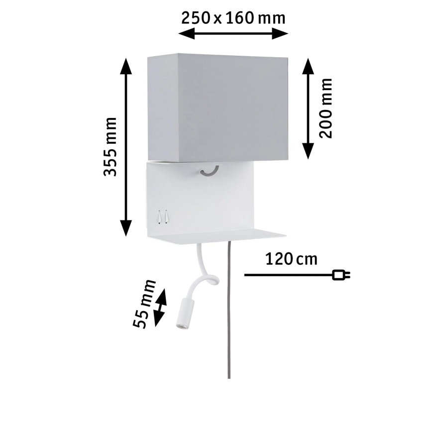 Paulmann 78913 - LED/2,5W + 1xE27/40W Sieninis šviestuvas su lentynėle ir USB MERANI 230V balta