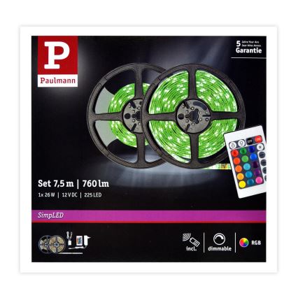 Paulmann 78979 - LED RGB/26W Pritemdoma juostelė SIMPLED 7,5m 230V + VP