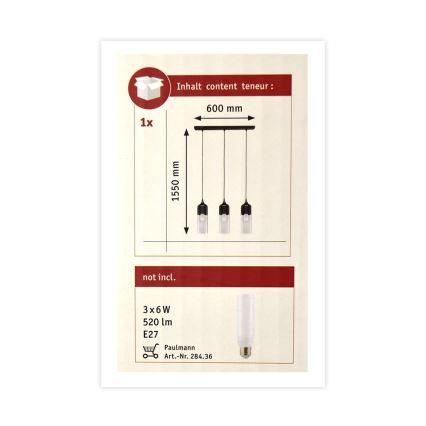 Paulmann 79642 - Sietynas, kabinamas ant virvės NEORDIC 3xE27/60W/230V