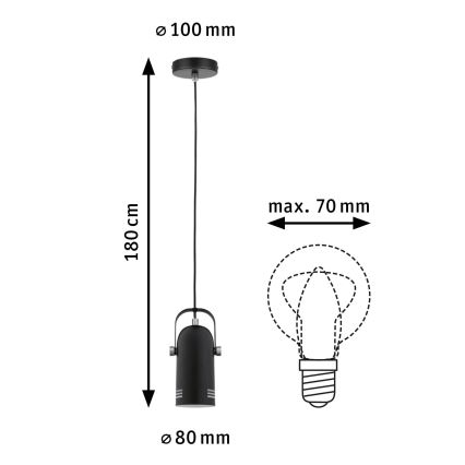 Paulmann 79766 - LED 1xE27/8W Pakabinamas šviestuvas ant laido LAVEA 230V juodas