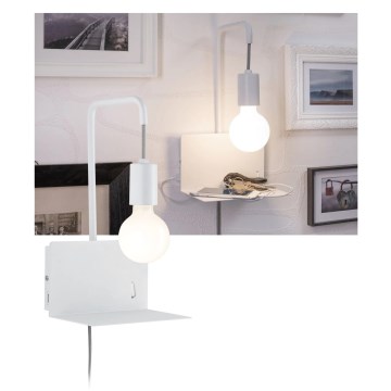 Paulmann 79812 - 1xE27/40W Sieninis šviestuvas su lentynėle ir USB CALVANI 230V baltas