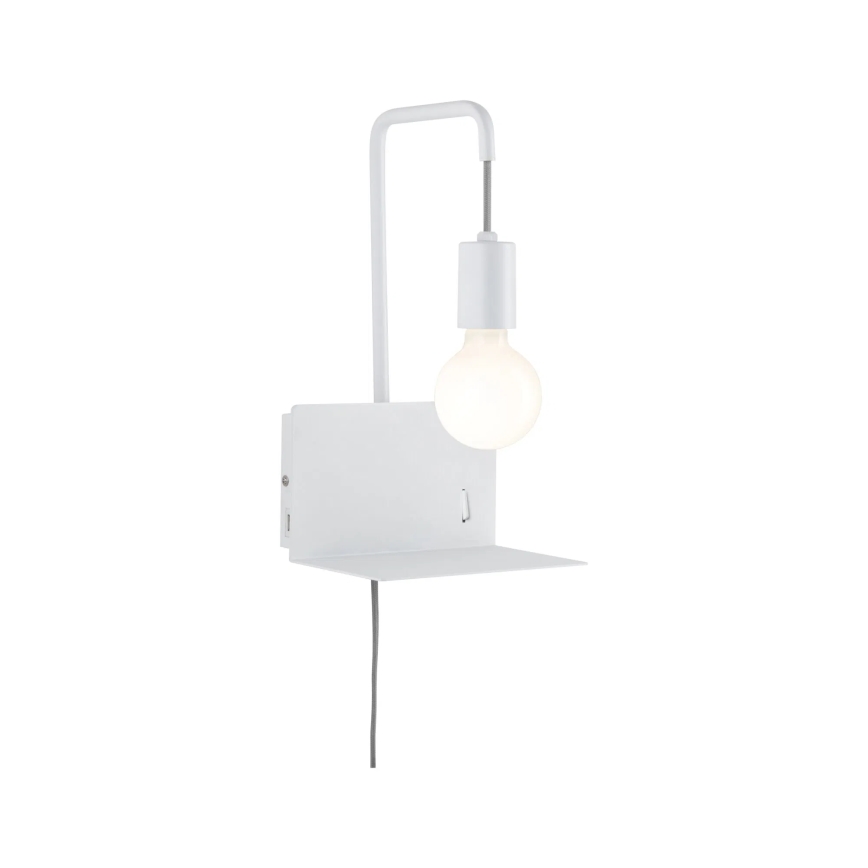Paulmann 79812 - 1xE27/40W Sieninis šviestuvas su lentynėle ir USB CALVANI 230V baltas
