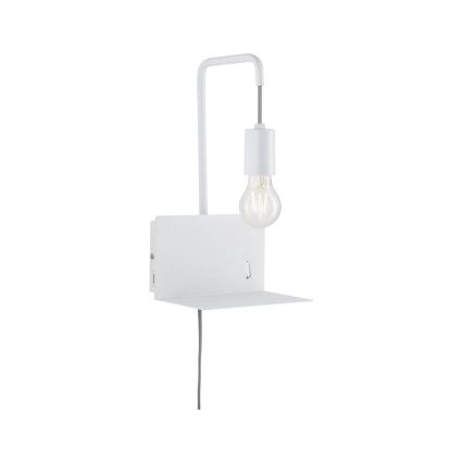 Paulmann 79812 - 1xE27/40W Sieninis šviestuvas su lentynėle ir USB CALVANI 230V baltas
