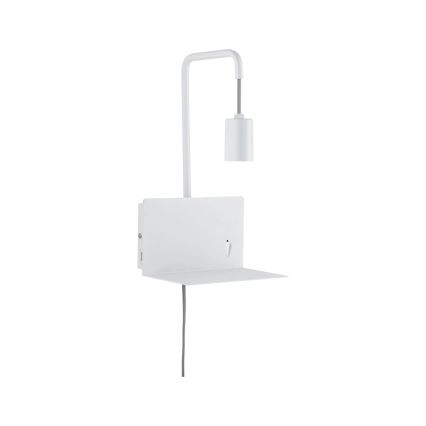 Paulmann 79812 - 1xE27/40W Sieninis šviestuvas su lentynėle ir USB CALVANI 230V baltas