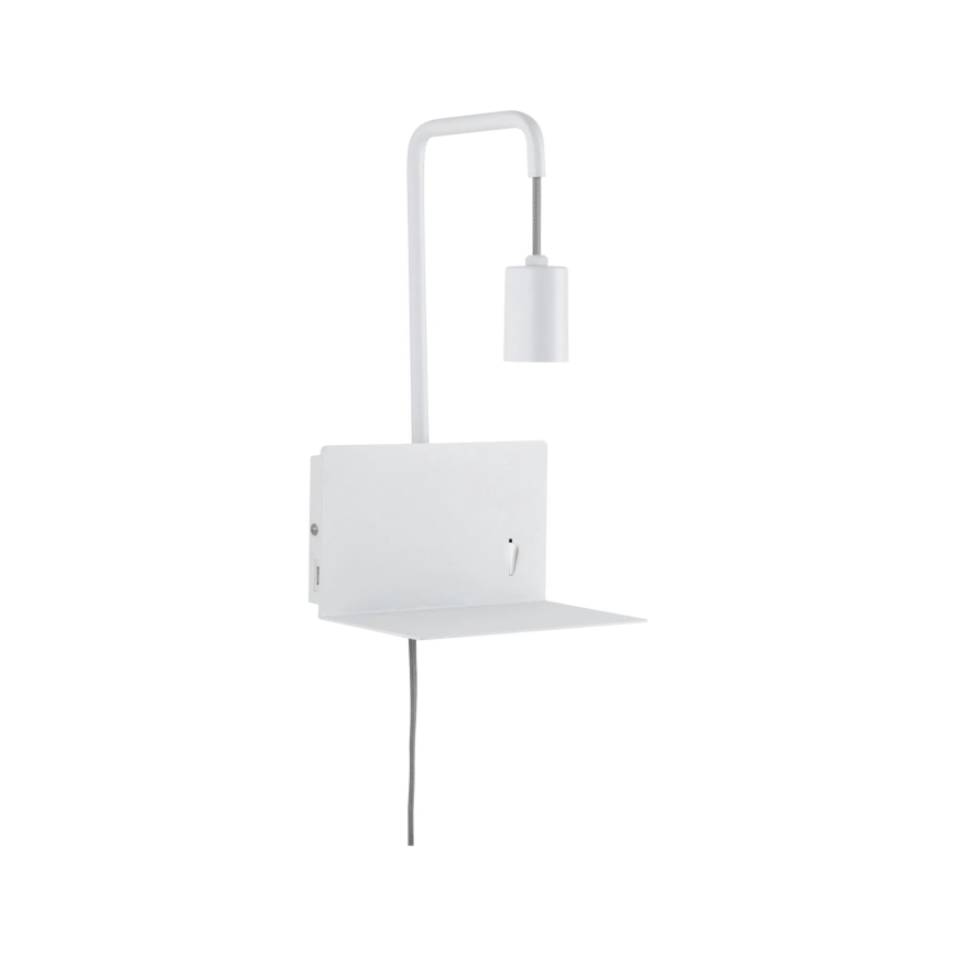 Paulmann 79812 - 1xE27/40W Sieninis šviestuvas su lentynėle ir USB CALVANI 230V baltas