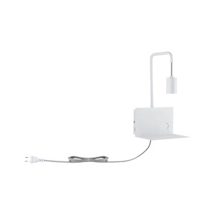 Paulmann 79812 - 1xE27/40W Sieninis šviestuvas su lentynėle ir USB CALVANI 230V baltas
