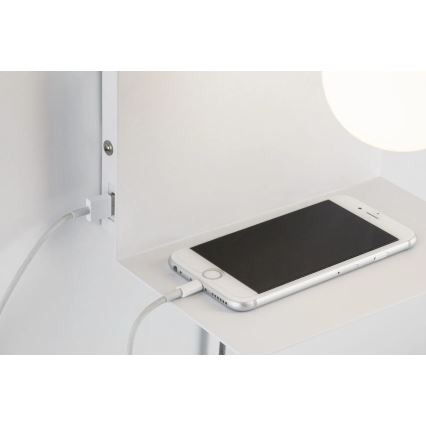 Paulmann 79812 - 1xE27/40W Sieninis šviestuvas su lentynėle ir USB CALVANI 230V baltas