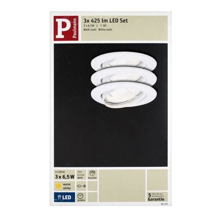 Paulmann 92105 - RINKINYS 3x LED-GU10/6,5W Įleidžiami lubiniai šviestuvai QUALITY LINE 230V