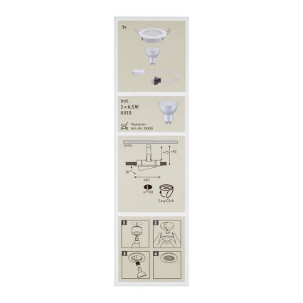 Paulmann 92105 - RINKINYS 3x LED-GU10/6,5W Įleidžiami lubiniai šviestuvai QUALITY LINE 230V