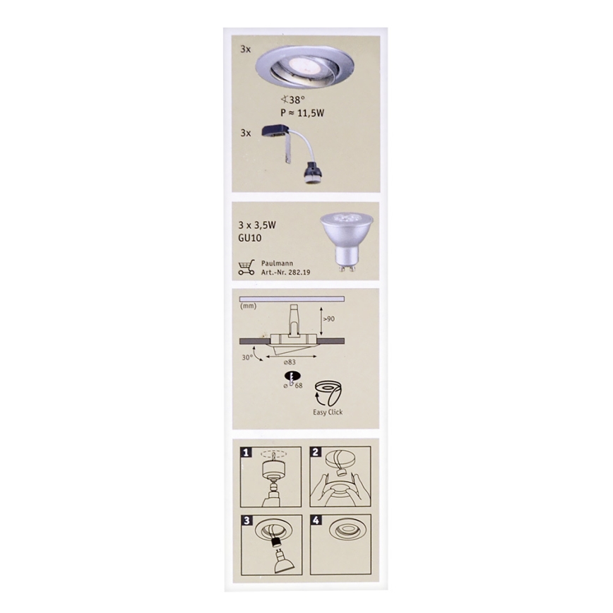 Paulmann 92516 - RINKINYS 3xLED-GU10/3,5W Vonios kambario įmontuojamas šviestuvas PREMIUM LINE 230V