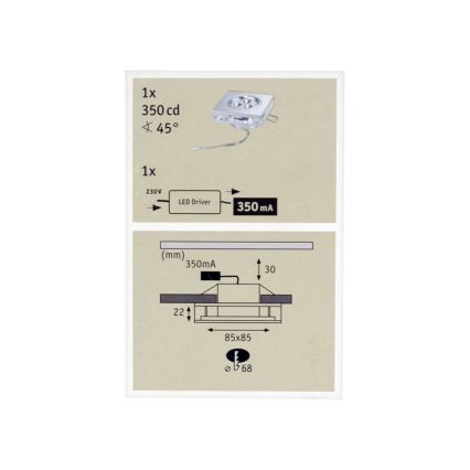 Paulmann 92601 - įleidžiamas lubinis LED šviestuvas LIRO 1xLED/3W/230V