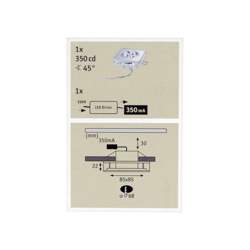 Paulmann 92601 - įleidžiamas lubinis LED šviestuvas LIRO 1xLED/3W/230V