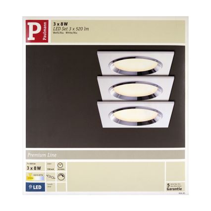 Paulmann 92695 - KOMPLEKTAS 3x Pritemdomas, įleidžiamas LED šviestuvas DICE 3xLED/8W/230V