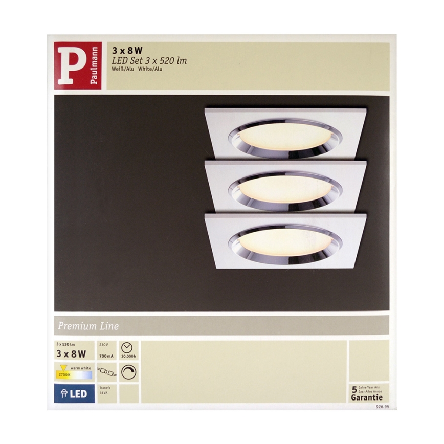 Paulmann 92695 - KOMPLEKTAS 3x Pritemdomas, įleidžiamas LED šviestuvas DICE 3xLED/8W/230V