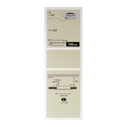 Paulmann 92695 - KOMPLEKTAS 3x Pritemdomas, įleidžiamas LED šviestuvas DICE 3xLED/8W/230V