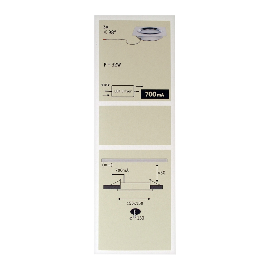 Paulmann 92695 - KOMPLEKTAS 3x Pritemdomas, įleidžiamas LED šviestuvas DICE 3xLED/8W/230V