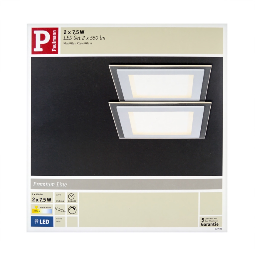 Paulmann 92706 - KOMPLEKTAS 2xLED/7,5W Pritemdomas įleidžiamas lubinis šviestuvas DECODICE 230V
