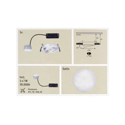 Paulmann 92832 - LED/7W Pritemdomas įleidžiamas vonios šviestuvas COIN 230V