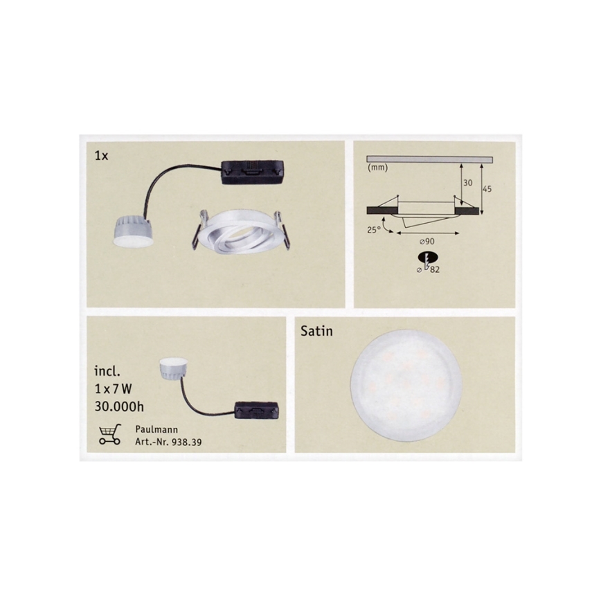 Paulmann 92832 - LED/7W Pritemdomas įleidžiamas vonios šviestuvas COIN 230V