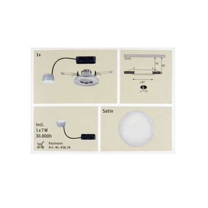 Paulmann 92848 - įleidžiamas LED vonios šviestuvas COIN 1xLED/7W/230V IP65