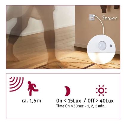 Paulmann 93133 - LED/1,2W Laiptinės šviestuvai su jutikliu EDGE 230V balta