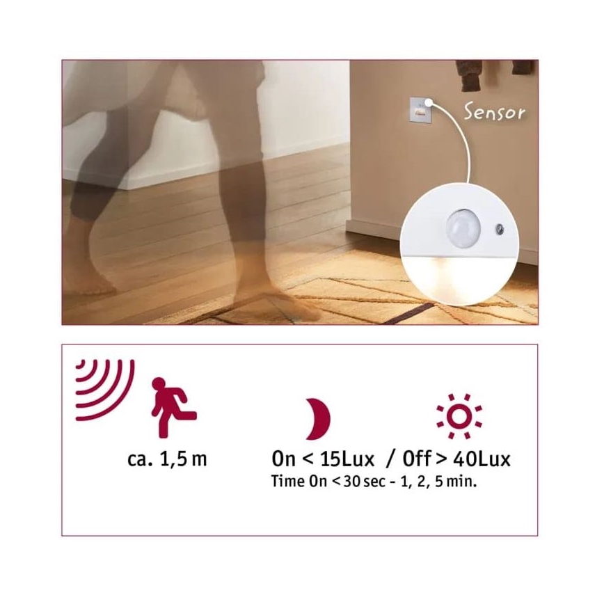 Paulmann 93133 - LED/1,2W Laiptinės šviestuvai su jutikliu EDGE 230V balta