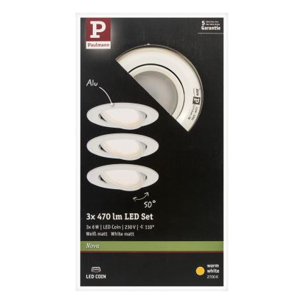 Paulmann 93449 - RINKINYS 3xLED/6,5W IP23 Įleidžiamas vonios šviestuvas NOVA 230V