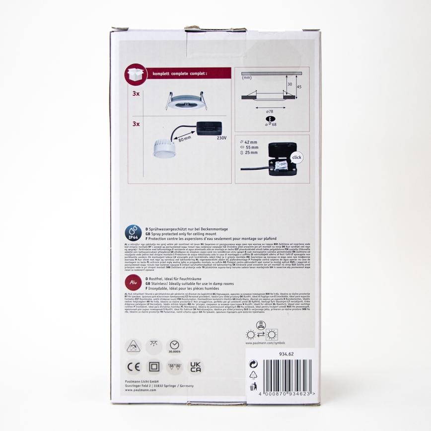 Paulmann 93462 - RINKINYS 3xLED/6W IP44 Įleidžiamas vonios šviestuvas NOVA 230V