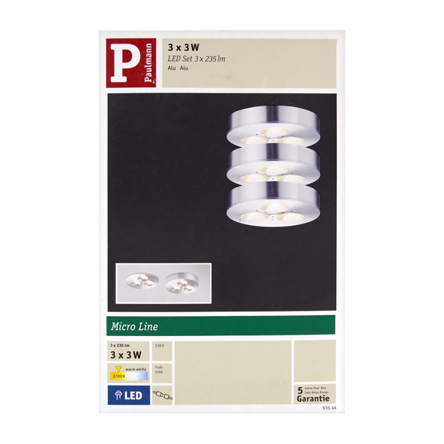 Paulmann 93546 - KOMPLEKTAS 3xLED/3W įleidžiamas vonios šviestuvas PLANE 230V