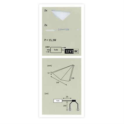 Paulmann 93584 - KOMPLEKTAS 2xLED/6,2W IP44 Baldų apšvietimas KITE 230V