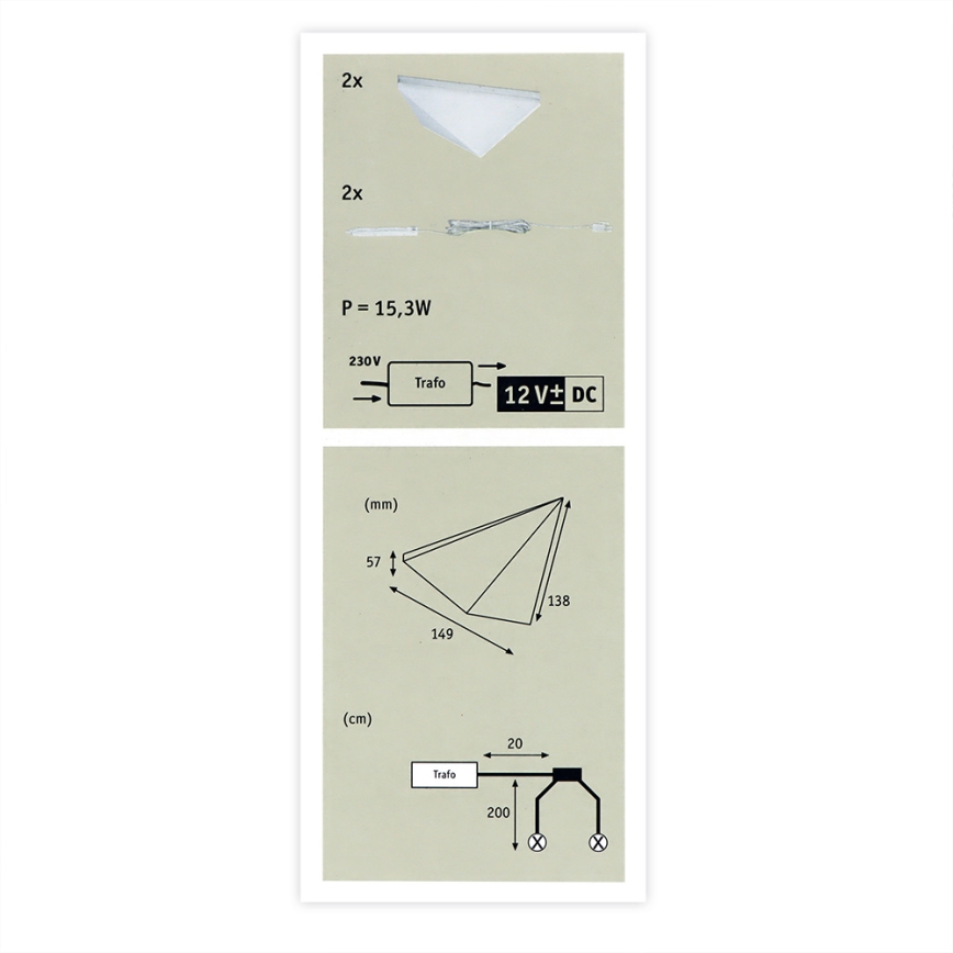 Paulmann 93584 - KOMPLEKTAS 2xLED/6,2W IP44 Baldų apšvietimas KITE 230V