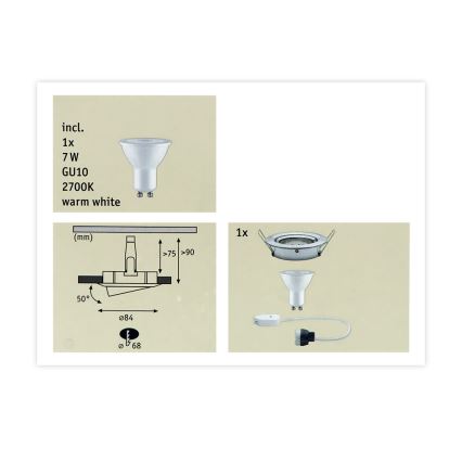 Paulmann 93603 - LED-GU10/7W IP23 Reguliuojamas vonios įleidžiamas šviestuvas NOVA 230V
