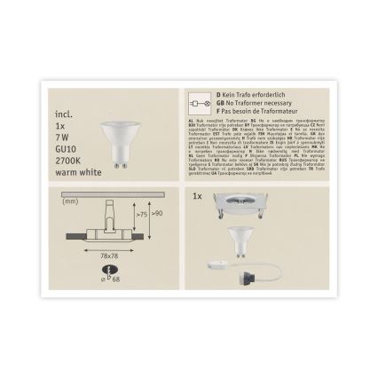 Paulmann 93611 - LED-GU10/7W IP44 Reguliuojamas įmontuojamas vonios šviestuvas NOVA 230V