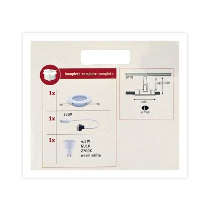 Paulmann 93658 - LED-GU10/4,5W Įleidžiamas šviestuvas 230V