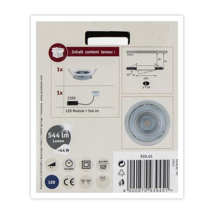 Paulmann 93945 - LED/6,8W IP23 Reguliuojamas įleidžiamas vonios šviestuvas COIN 230V