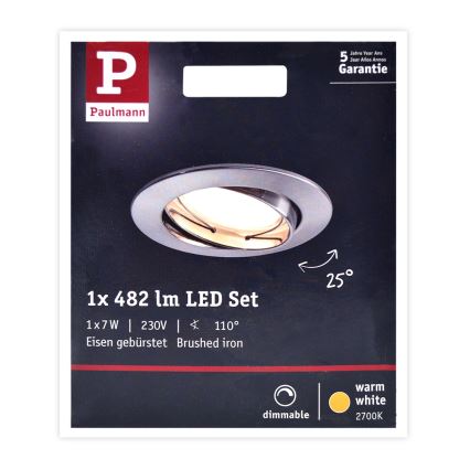 Paulmann 93963 - LED/7W IP23 Vonios reguliuojamas lubinis švisetuvas COIN 230V