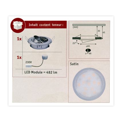 Paulmann 93963 - LED/7W IP23 Vonios reguliuojamas lubinis švisetuvas COIN 230V