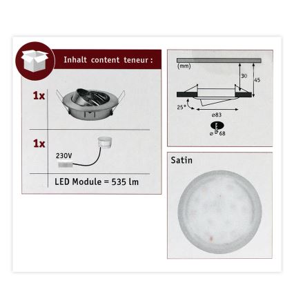 Paulmann 93979 - LED/6,8W IP23 Vonios įleidžiamas šviestuvas COIN 230V