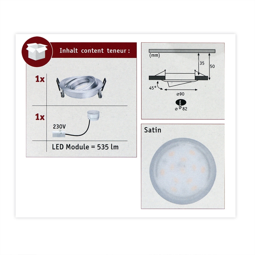 Paulmann 93983 - LED/6,8W IP23 Vonios įleidžiamas šviestuvas COIN 230V