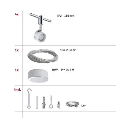 Paulmann 94080 - KOMPLEKTAS 4xLED/4,8W Akcentinis šviestuvas bėgių sistemai STAGE 230V blizgus chromas