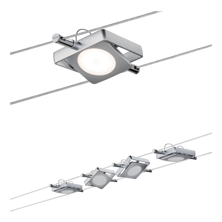 Paulmann 94107 - RINKINYS 4xLED/4,3W taškiniai šviestuvai kabelinei MAC sistemai, 230V, matinis chromas